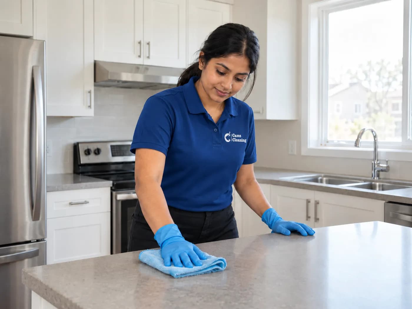 Camz Cleaning team member cleaning a kitchen